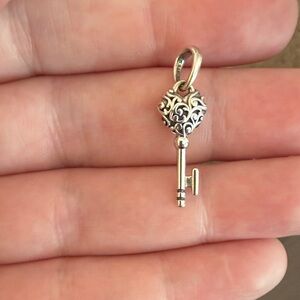 Pandora Silver Filigree Heart Key Pendant
